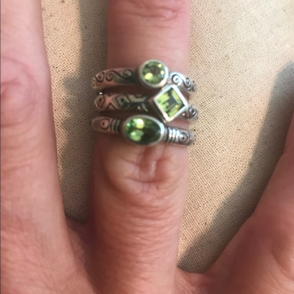 Brighton set/three rings, peridot green stones